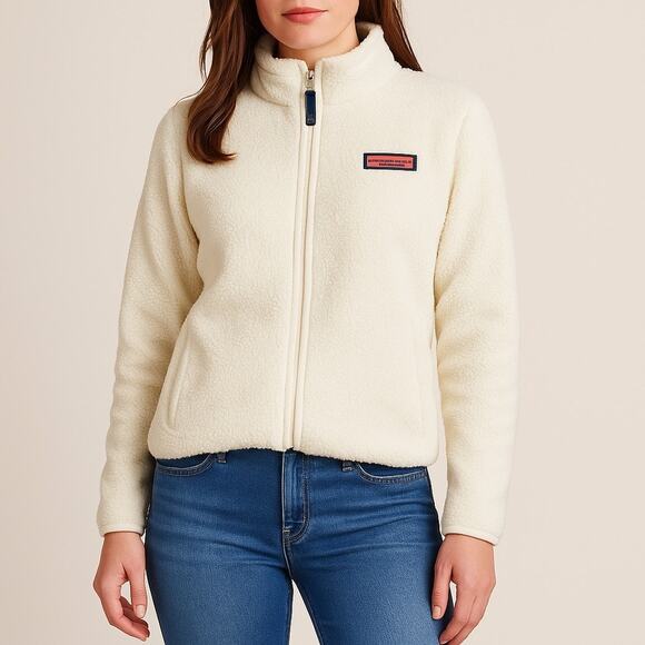Vineyard Vines Women’s Sherpa Fleece Jacket Cream Zip-Up XL Cozy Fall Layer - Picture 1 of 10